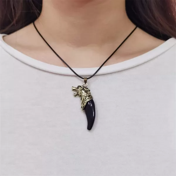 Vintage Dragon Wolf Fang Tooth Pendant Necklace for Men Women Gold Tone Unisex Punk Rock Black Cone Braided Rope Chain Adjustable Bohemian Artificial Tribal JewelryVintage Dragon Wolf Fang Tooth Pendant Necklace for Men Women Gold Tone Unisex Punk Rock Black Cone Braided Rope Chain Adjustable Bohemian Artificial Tribal Jewelry
