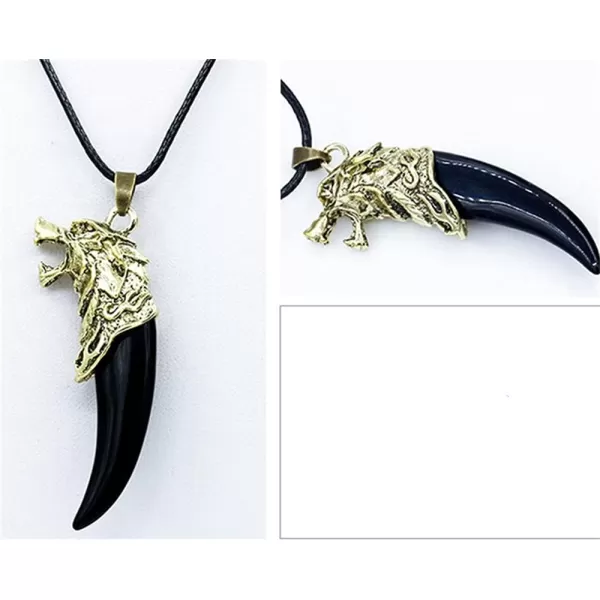 Vintage Dragon Wolf Fang Tooth Pendant Necklace for Men Women Gold Tone Unisex Punk Rock Black Cone Braided Rope Chain Adjustable Bohemian Artificial Tribal JewelryVintage Dragon Wolf Fang Tooth Pendant Necklace for Men Women Gold Tone Unisex Punk Rock Black Cone Braided Rope Chain Adjustable Bohemian Artificial Tribal Jewelry