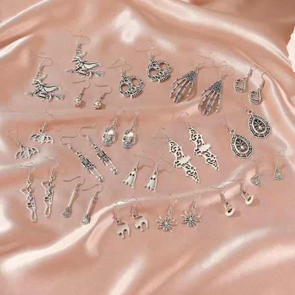 Vintage Gothic Dangle Hook Earrings for Women Girls Silver Tone Exaggerated Hand Hollow Head Dancing Skull Small Cute Bat Dangling Studs Halloween Party Jewelry GiftsCute Bat