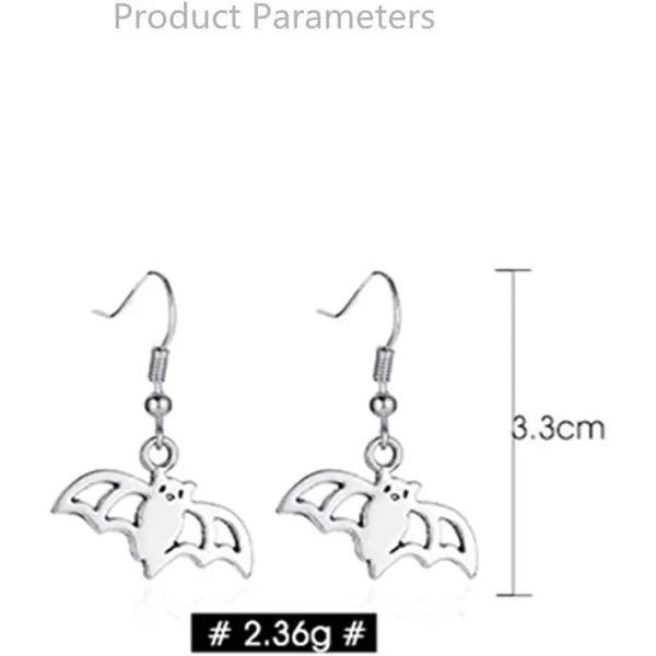 Vintage Gothic Dangle Hook Earrings for Women Girls Silver Tone Exaggerated Hand Hollow Head Dancing Skull Small Cute Bat Dangling Studs Halloween Party Jewelry GiftsCute Bat