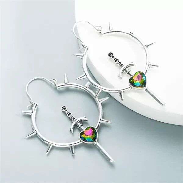Vintage Spike Sword Dangle Hoop Earrings for Women Girls Cubic Zirconia Love Heart Dagger Spike Cone Full Moon Drop Dangling Huggie Hoops Retro Birthday Cosplay Halloween Party JewelrySilver Plated