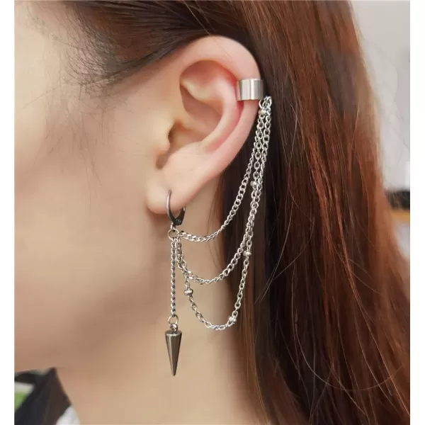 Vintage Tassel Dangle Ear Cuff Crawler Climber Earring for Women Girls Stainless Steel Cartilage Small Hoop Wrap Vine Clip on Layered Chain Drop Fashion Lightweight Comfy Jewelry 1 PieceSpike