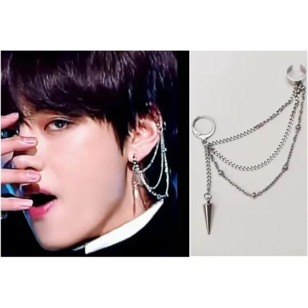 Vintage Tassel Dangle Ear Cuff Crawler Climber Earring for Women Girls Stainless Steel Cartilage Small Hoop Wrap Vine Clip on Layered Chain Drop Fashion Lightweight Comfy Jewelry 1 PieceSpike