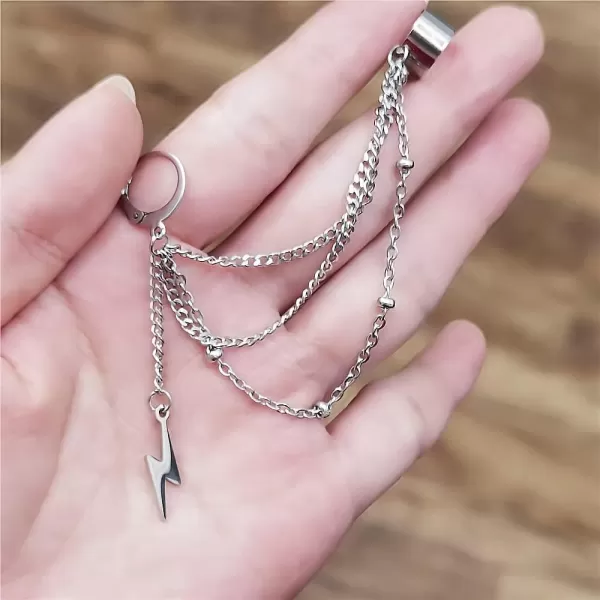 Vintage Tassel Dangle Ear Cuff Crawler Climber Earring for Women Girls Stainless Steel Cartilage Small Hoop Wrap Vine Clip on Layered Chain Drop Fashion Lightweight Comfy Jewelry 1 PieceLightning Bolt