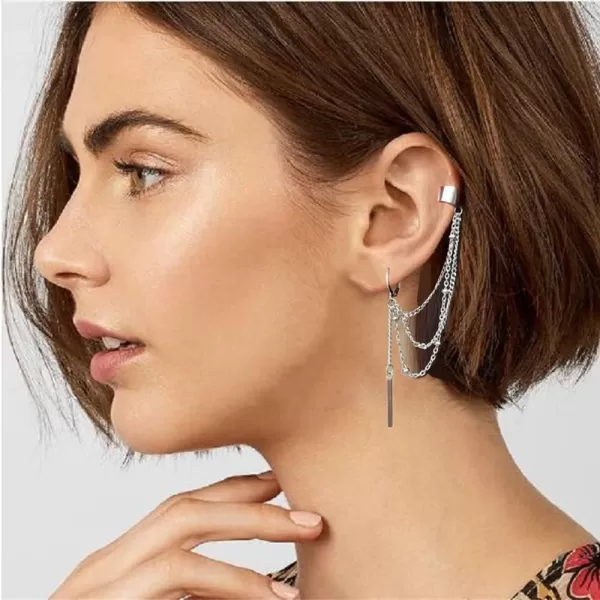 Vintage Tassel Dangle Ear Cuff Crawler Climber Earring for Women Girls Stainless Steel Cartilage Small Hoop Wrap Vine Clip on Layered Chain Drop Fashion Lightweight Comfy Jewelry 1 PieceBar
