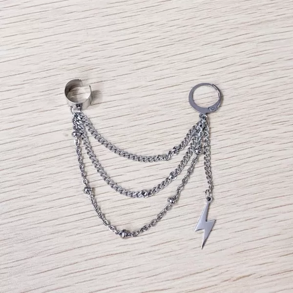 Vintage Tassel Dangle Ear Cuff Crawler Climber Earring for Women Girls Stainless Steel Cartilage Small Hoop Wrap Vine Clip on Layered Chain Drop Fashion Lightweight Comfy Jewelry 1 PieceLightning Bolt