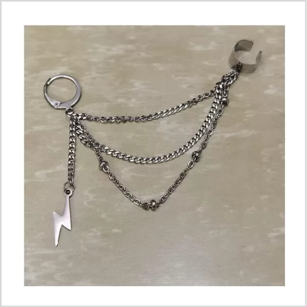Vintage Tassel Dangle Ear Cuff Crawler Climber Earring for Women Girls Stainless Steel Cartilage Small Hoop Wrap Vine Clip on Layered Chain Drop Fashion Lightweight Comfy Jewelry 1 PieceLightning Bolt