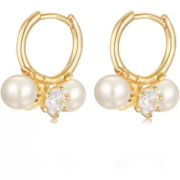 14K Huggie Hoop Earrings with Charms CZ Pearl Drop for Women Girls Copper Round Hoops 6mm 2 Pearls Gold Plated Cartilage Earring Fashion Jewelry Birthday Wedding Valentines Day Gifts for Best Friend14K Huggie Hoop Earrings with Charms CZ Pearl Drop for Women Girls Copper Round Hoops 6mm 2 Pearls Gold Plated Cartilage Earring Fashion Jewelry Birthday Wedding Valentines Day Gifts for Best Friend