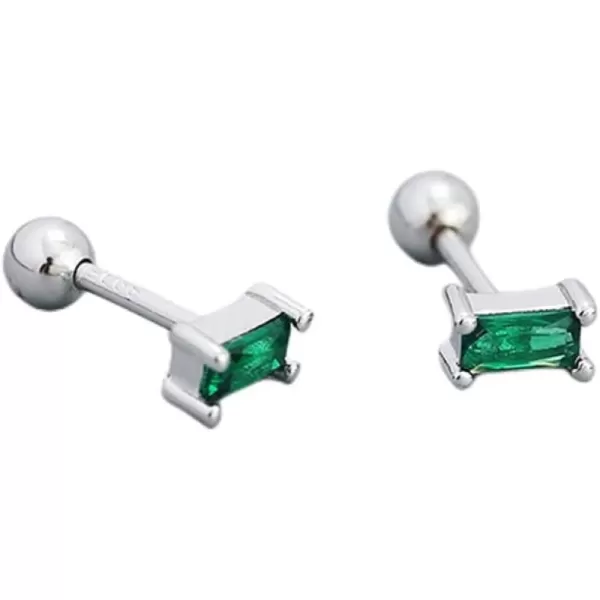 18G Tiny Rectangle Stud Earrings for Women Girls 925 Sterling Silver Hypoallergenic Minimalist Cute Small Studs Cartilage Tragus 3mm Ball Screw Back Dainty Birthstone Jewelry Gifts Christmas BirthdayGreen CZ