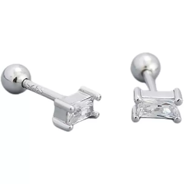 18G Tiny Rectangle Stud Earrings for Women Girls 925 Sterling Silver Hypoallergenic Minimalist Cute Small Studs Cartilage Tragus 3mm Ball Screw Back Dainty Birthstone Jewelry Gifts Christmas BirthdayClear CZ