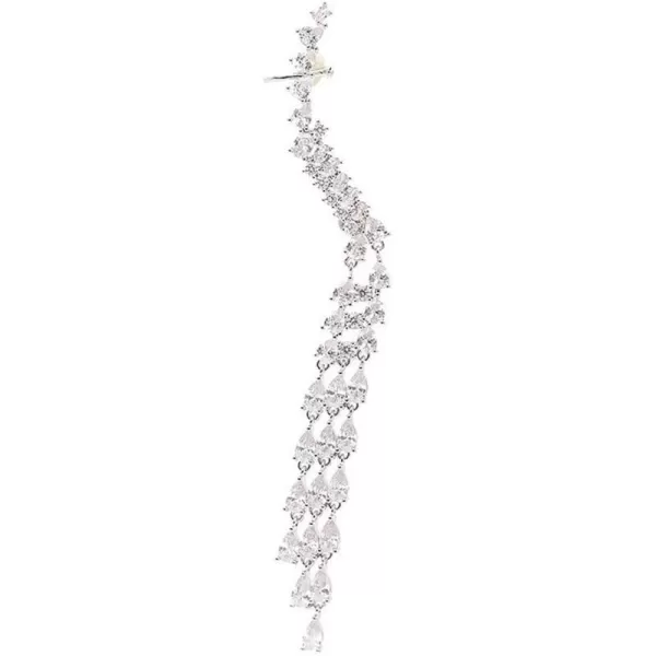 1pc of CZ Long Fringe Cuff Crystal Stud Earring Right Ear Crawler Climber for Women Girls Bridal 925 Sterling Silver Post Pin Dainty Rhinestone Tassel Chandelier Drop Dangle Statement Wedding Jewelry1pc of CZ Long Fringe Cuff Crystal Stud Earring Right Ear Crawler Climber for Women Girls Bridal 925 Sterling Silver Post Pin Dainty Rhinestone Tassel Chandelier Drop Dangle Statement Wedding Jewelry