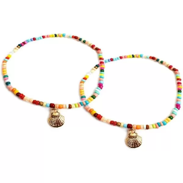 2 PCS Gold Seashell Beaded Anklet Set for Women Girls Cute Conch Layered Elastic Foot Chain Bracelet Bohemian Colorful Seeds Handmade Nickel Free Seabeach Vacation Y2K Jewelry2 PCS Gold Seashell Beaded Anklet Set for Women Girls Cute Conch Layered Elastic Foot Chain Bracelet Bohemian Colorful Seeds Handmade Nickel Free Seabeach Vacation Y2K Jewelry