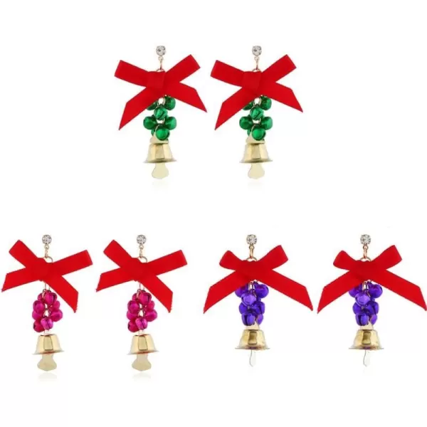 3 Pairs Christmas Bell Earrings Set for Women Girls Hypoallergenic CZ Cute Tassel Bells Bowknot Dangle Drop Crystal Studs Dainty Xmas Party Holiday Jewelry Gifts for Daughter Sister3 Pairs Christmas Bell Earrings Set for Women Girls Hypoallergenic CZ Cute Tassel Bells Bowknot Dangle Drop Crystal Studs Dainty Xmas Party Holiday Jewelry Gifts for Daughter Sister