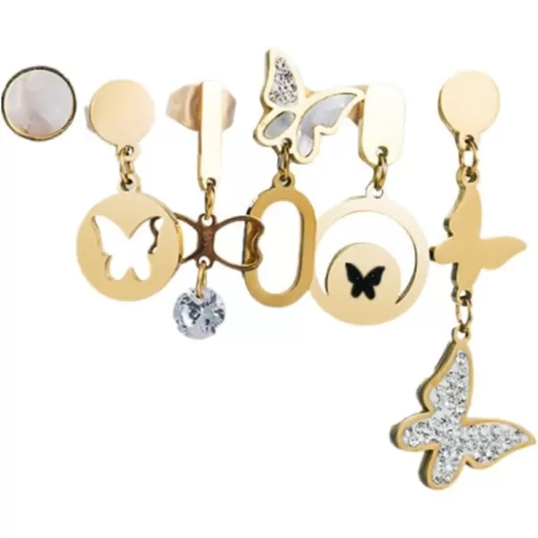 6 PCS Butterfly Dangle Stud Earrings Set Stainless Steel Hypoallergenic Earring for Women Girls Gold Plated Cubic Zirconia Crystal Charms Drop Cute Dainty Birthday Wedding Holiday Jewelry Gifts6 PCS Butterfly Dangle Stud Earrings Set Stainless Steel Hypoallergenic Earring for Women Girls Gold Plated Cubic Zirconia Crystal Charms Drop Cute Dainty Birthday Wedding Holiday Jewelry Gifts
