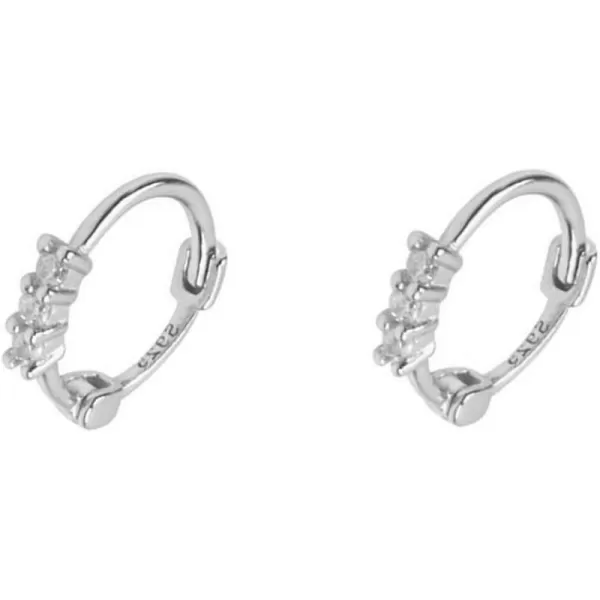 8mm Sterling Silver CZ Huggie Small Hoop Earrings for Women Girl Hypoallergenic Tiny Sleeper Cartilage Cuff JewerlySilver