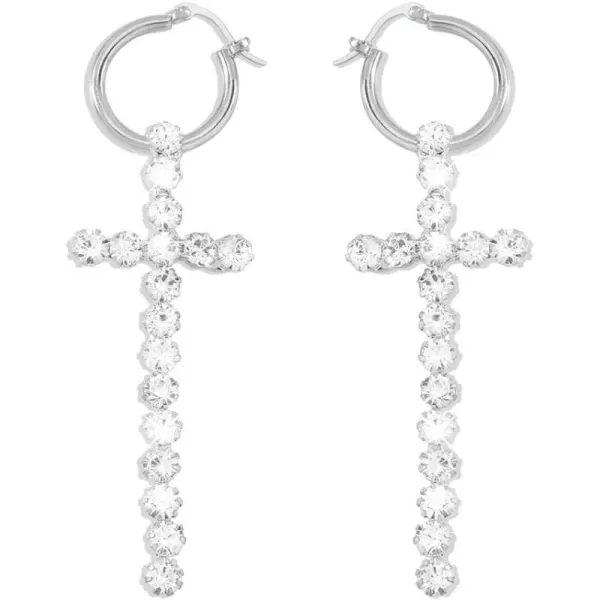 Big CZ Cross Dangle Earrings for Women Girls Cubic Zirconia Exaggerated Statement Drop Dangling 23mm Huggie Hoops Hypoallergenic Faith Jewelry Dainty GiftsSilver