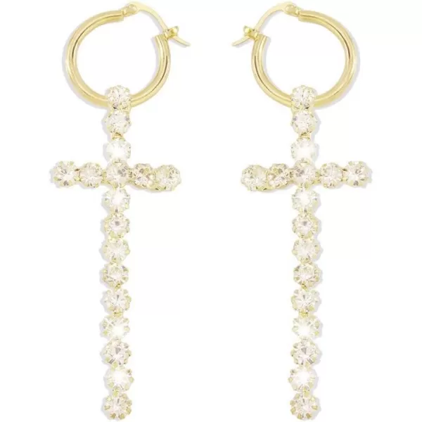Big CZ Cross Dangle Earrings for Women Girls Cubic Zirconia Exaggerated Statement Drop Dangling 23mm Huggie Hoops Hypoallergenic Faith Jewelry Dainty GiftsGold