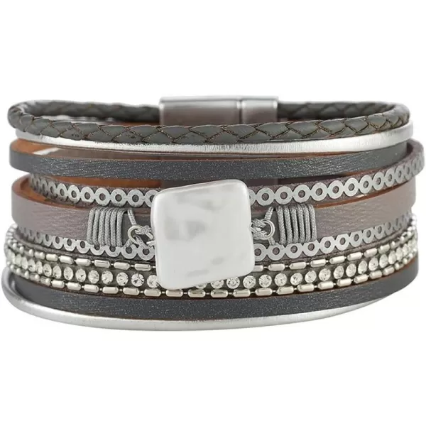 Boho PU Leather Bracelet for Women Girls Handmade Crystal Rhinestone Imitation Baroque Pearl Cuff Wrap Bracelets Silver Tube Magnetic Clasp Sequins Bangle Wristbands Fashion Bohemian Jewelry Gift for Her GreyBoho PU Leather Bracelet for Women Girls Handmade Crystal Rhinestone Imitation Baroque Pearl Cuff Wrap Bracelets Silver Tube Magnetic Clasp Sequins Bangle Wristbands Fashion Bohemian Jewelry Gift for Her Grey