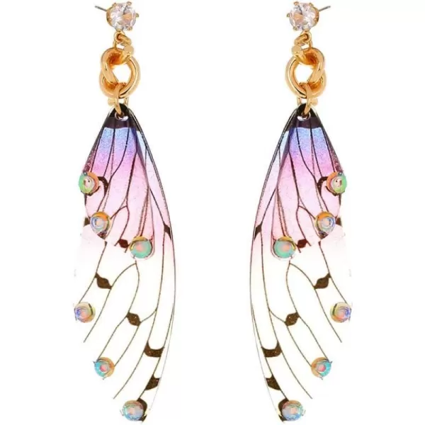 Butterfly Fairy Wing Dangle Earrings for Women Girls 925 Sterling Silver Post Pin Gold Plated AB Crystal Rhinestone Acrylic Resin Monarch Hindwing Retro Lightweight Birthday Wedding Jewelry GiftsPurple Red