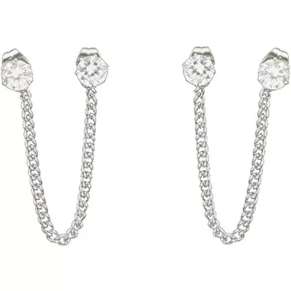 CZ Double Piercing Ear Crawler Climber Tassel Chain Dangle Drop Small Stud Earrings for Women Girls Men Stainless Steel Minimalist Ear Cuff Cartilage 2nd Earlobe Fashion Punk Jewerly BTS BFF Gifts SilverCZ Double Piercing Ear Crawler Climber Tassel Chain Dangle Drop Small Stud Earrings for Women Girls Men Stainless Steel Minimalist Ear Cuff Cartilage 2nd Earlobe Fashion Punk Jewerly BTS BFF Gifts Silver