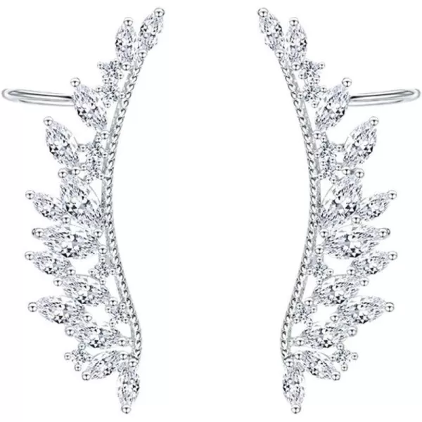 CZ Feather Crystal Cuffs Ear Crawler Climber Earrings for Women Girls 925 Sterling Silver Post Pin Dainty Statement Wing Vine Wrap Sweep up Shiny Birthday Wedding Jewelry Gifts BridalCZ Feather Crystal Cuffs Ear Crawler Climber Earrings for Women Girls 925 Sterling Silver Post Pin Dainty Statement Wing Vine Wrap Sweep up Shiny Birthday Wedding Jewelry Gifts Bridal