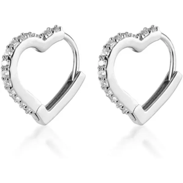 CZ Love Heart Huggie Small Hoop Earrings for Women Girls Teens 925 Sterling Silver Crystal Heart Daith Cartilage Stud Minimalist Sleeper Hoops Cute Birthday Christmas Valentine Mothers Day Jewelry GiftsSilver