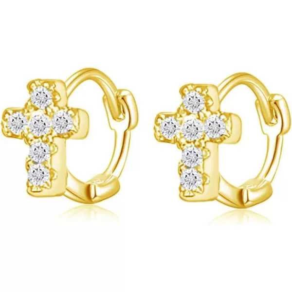 Cross Earrings Cubic Zirconia Cartilage Small Hinged Huggie Hoop Earrings for Women Girls S925 Sterling Silver Tiny CZ Tragus Stud Helix Upper Ear Dainty Crystal Jewelry Christmas Gifts6mm Gold