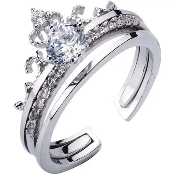 Crown Cubic Zirconia Rings Set for Women Girls Brass White Gold Plated Engagement Statement Expandable Open Finger Ring Adjustable Wedding Birthday Valentines Jewelry for HerCrown Cubic Zirconia Rings Set for Women Girls Brass White Gold Plated Engagement Statement Expandable Open Finger Ring Adjustable Wedding Birthday Valentines Jewelry for Her
