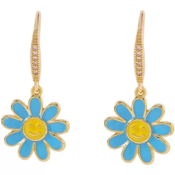 Cute Flower Smiley Dangle Earrings for Women Girls Hypoallergenic Cubic Zirconia Gold Plated Enameled Daisy Happy Face Threader Drop Dangling Hook Curved Stud Fashion Dainty Jewelry Gifts Daughter Niece BlueCute Flower Smiley Dangle Earrings for Women Girls Hypoallergenic Cubic Zirconia Gold Plated Enameled Daisy Happy Face Threader Drop Dangling Hook Curved Stud Fashion Dainty Jewelry Gifts Daughter Niece Blue