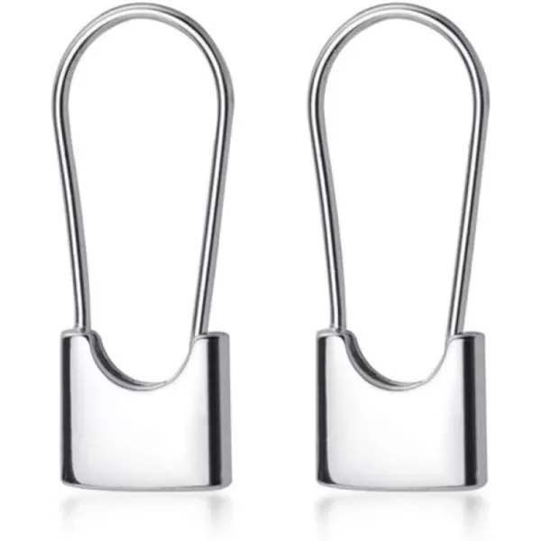 Cute Sterling Silver Safety Pin Small Hoop Earrings for Women Girls Men Cartilage Minimalist Sleeper Hoops Lightweight Personalized Lock Dangle Drop Fashion Jewelry Gifts 24mmSilver
