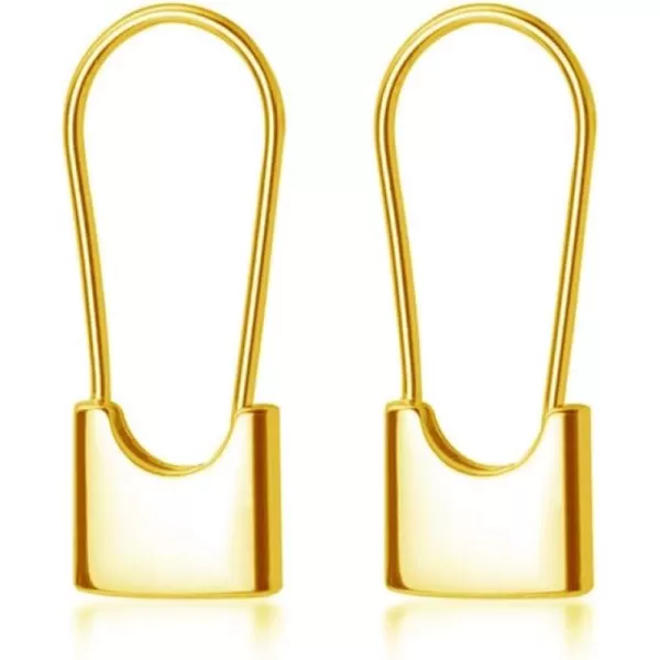 Cute Sterling Silver Safety Pin Small Hoop Earrings for Women Girls Men Cartilage Minimalist Sleeper Hoops Lightweight Personalized Lock Dangle Drop Fashion Jewelry Gifts 24mmGold Plated