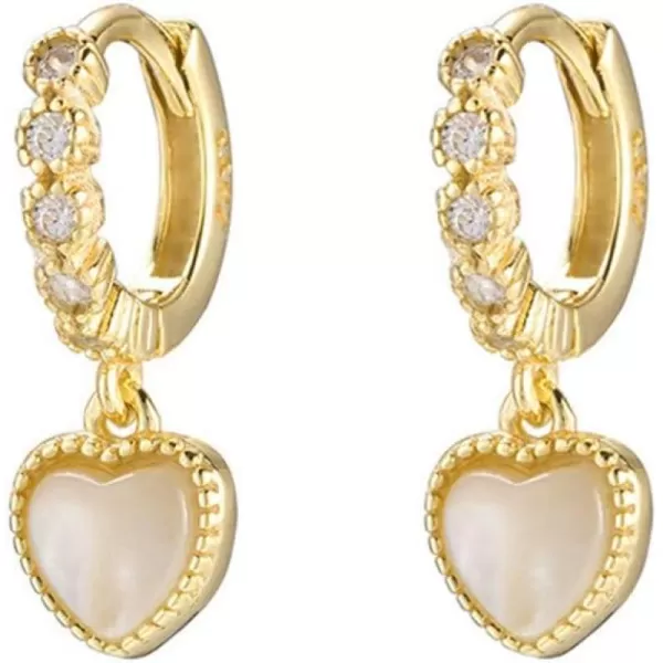 Dainty Love Heart Dangle CZ Sleeper Small Hoop Earrings for Women Girls S925 Sterling Silver Cubic Zirconia Tiny Cute Cartilage Hypoallergenic for Sensitive Ear Jewelry GiftsGold Plated