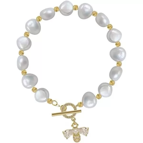Dainty Pearl Bee Bracelet for Petite Women Girls Gold Plated Cubic Zirconia Honeybee Geometric Imitation Pearls Ball Bead OT Clasp Handmade Charm Chain Baroque Retro Jewelry Gifts for Daughter NieceDainty Pearl Bee Bracelet for Petite Women Girls Gold Plated Cubic Zirconia Honeybee Geometric Imitation Pearls Ball Bead OT Clasp Handmade Charm Chain Baroque Retro Jewelry Gifts for Daughter Niece