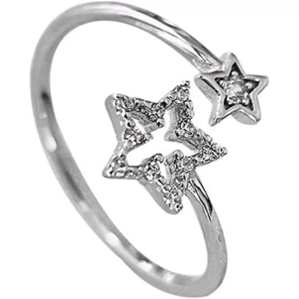 Double CZ Star 925 Sterling Silver Ring for Women Girls Dainty Stacking Adjustable Snowflake Statement Engagement Open Band Rings Comfort Fit Christmas Valentine Birthday Jewelry Gift BFF DaughterDouble CZ Star 925 Sterling Silver Ring for Women Girls Dainty Stacking Adjustable Snowflake Statement Engagement Open Band Rings Comfort Fit Christmas Valentine Birthday Jewelry Gift BFF Daughter