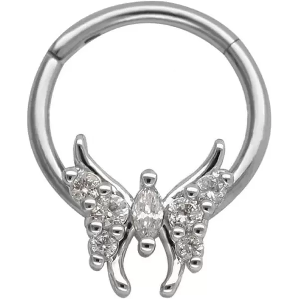 Dtja 16G Fairy Butterfly CZ Nose Ring Surgical Steel Septum Jewelry for Women Girls Crystal Hypoallergenic Hinged Segment Body Piercing Nose Hoop Rings Helix Ear Cartilage Rook Earrings 8mm 1 PieceDtja 16G Fairy Butterfly CZ Nose Ring Surgical Steel Septum Jewelry for Women Girls Crystal Hypoallergenic Hinged Segment Body Piercing Nose Hoop Rings Helix Ear Cartilage Rook Earrings 8mm 1 Piece