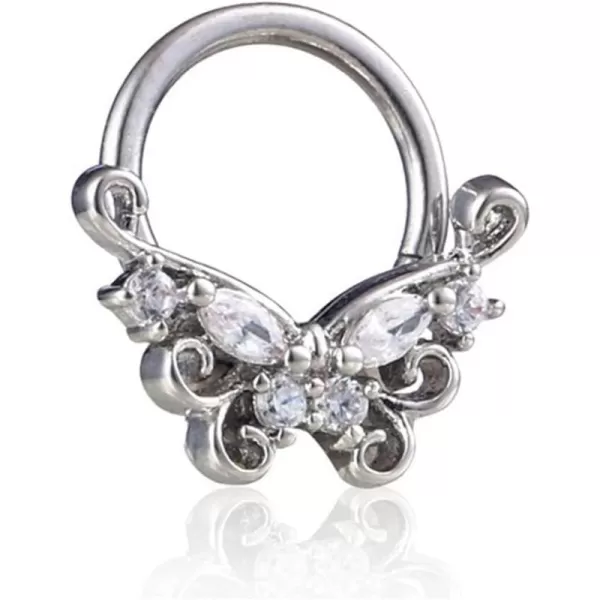 Dtja 16G Flower Butterfly CZ Nose Ring Surgical Steel Septum Jewelry for Women Girls Crystal Hypoallergenic Hinged Segment Body Piercing Nose Hoop Rings Helix Ear Cartilage Rook Earrings 8mm 1 PieceDtja 16G Flower Butterfly CZ Nose Ring Surgical Steel Septum Jewelry for Women Girls Crystal Hypoallergenic Hinged Segment Body Piercing Nose Hoop Rings Helix Ear Cartilage Rook Earrings 8mm 1 Piece