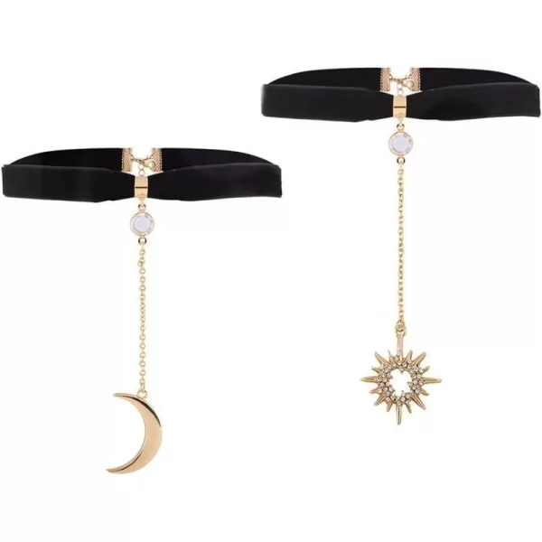 Dtja 2PCS Moon Sun Choker Y Necklaces Set for Women Girls Cubic Zirconia Crystal Dangling Crescent Star Tassel Chain Adjustable Black Velvet Leather Collar Pendant Necklace JewelryDtja 2PCS Moon Sun Choker Y Necklaces Set for Women Girls Cubic Zirconia Crystal Dangling Crescent Star Tassel Chain Adjustable Black Velvet Leather Collar Pendant Necklace Jewelry