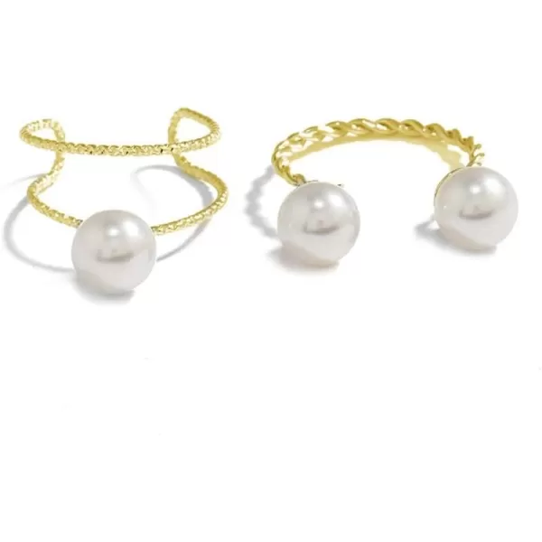 Dtja 2pcs Shell Pearl Adjustable Wedding Statement Rings for Women Girls Silver Plated Expandable Twisted Layered Open Wrap Rings Comfort Fit Fashion Delicate Birthday Christmas Party Jewelry GiftsGold Plated