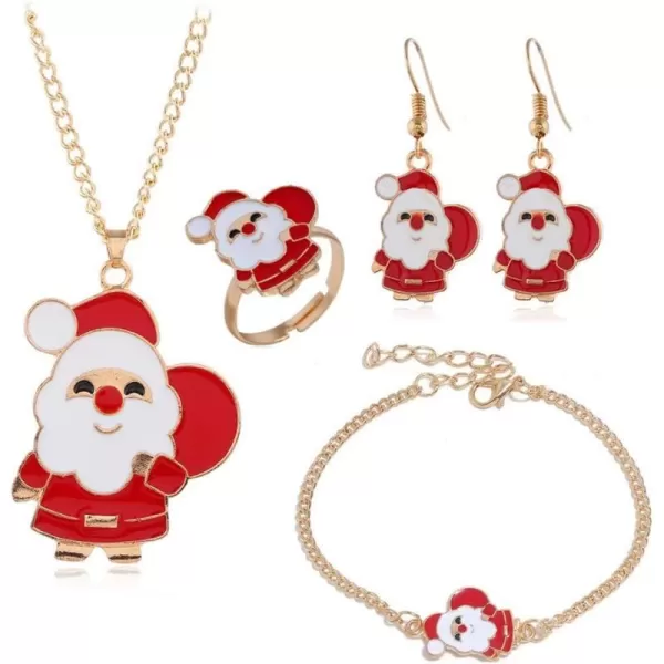 Dtja 5pcs Christmas Jewelry Set for Women Girls Cute Red Enamel Santa Claus Earrings Adjustable Ring Pendant Necklace Gold Plated Link Chain Lovely Gifts for Holiday FestivalDtja 5pcs Christmas Jewelry Set for Women Girls Cute Red Enamel Santa Claus Earrings Adjustable Ring Pendant Necklace Gold Plated Link Chain Lovely Gifts for Holiday Festival