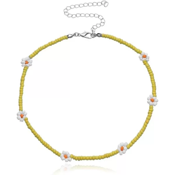 Dtja Boho Bead Flower Necklace for Women Girls Bohemian Colorful Ball Bead Seed Handmade Adjustable Choker Chain Layered Bracelet Anklet Beachy Y2K Necklaces Gift YellowDtja Boho Bead Flower Necklace for Women Girls Bohemian Colorful Ball Bead Seed Handmade Adjustable Choker Chain Layered Bracelet Anklet Beachy Y2K Necklaces Gift Yellow