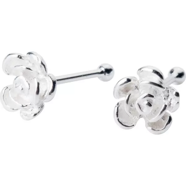 Dtja Unique Nose Rings Studs 22g Body Piercing Jewelry for Women Girls S925 Sterling Silver Tiny Rose Flower Ball Bead Labret Screw Micro Nose Stud Post Pin Hypoallgenic Personalized Jewelry5mm pair