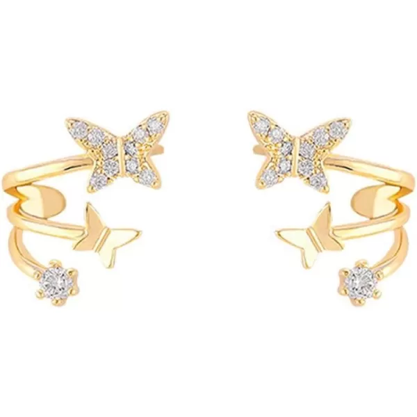 Gold Butterfly Non Piercing Ear Cuff Wrap Earrings for Women Girls Cubic Zirconia Dainty 3 Layered Huggie Cartilage Clip on Earring Nickel Free Birthday Party Jewelry GiftGold Butterfly Non Piercing Ear Cuff Wrap Earrings for Women Girls Cubic Zirconia Dainty 3 Layered Huggie Cartilage Clip on Earring Nickel Free Birthday Party Jewelry Gift
