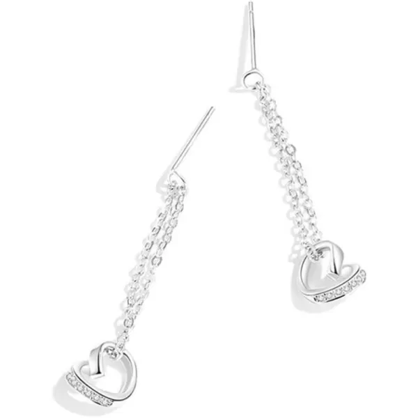 Heart Tassel Chain 925 Sterling Silver Dangle Drop Stud Earrings for Women Girls Cubic Zirconia Cute Love Charms Dangling Hypoallergenic Valentine Birthday Wedding Jewelry GiftsHeart Tassel Chain 925 Sterling Silver Dangle Drop Stud Earrings for Women Girls Cubic Zirconia Cute Love Charms Dangling Hypoallergenic Valentine Birthday Wedding Jewelry Gifts