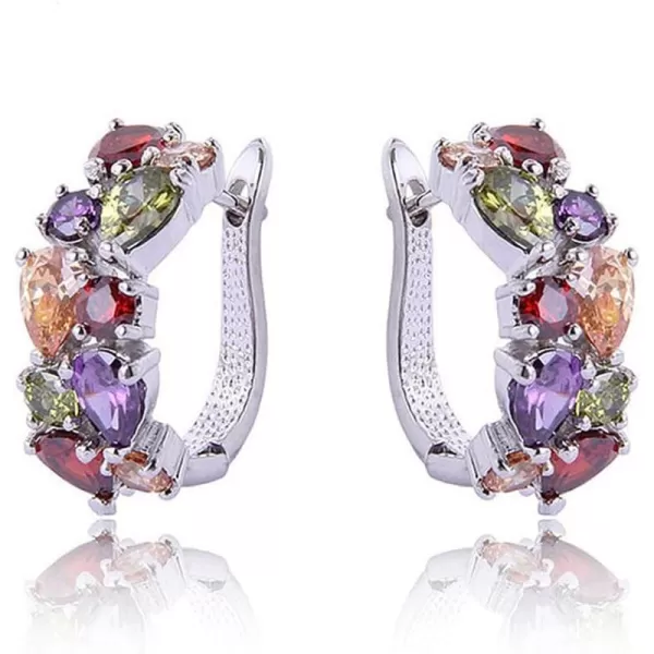 Huggie Austrian Crystal Hoop Earrings AAA Cubic Zirconia Lever Back Earring for Women Girls Silver Plated Crystal Teardrop Leaf Cluster Elegant Wedding Birthday Party Jewelry Gift ColorfulHuggie Austrian Crystal Hoop Earrings AAA Cubic Zirconia Lever Back Earring for Women Girls Silver Plated Crystal Teardrop Leaf Cluster Elegant Wedding Birthday Party Jewelry Gift Colorful