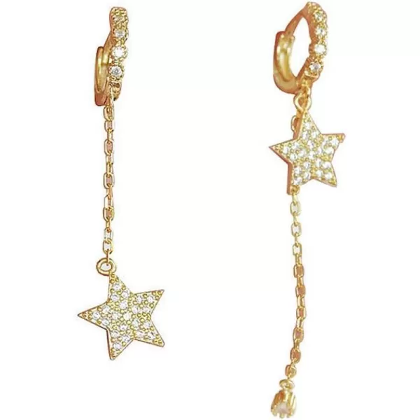 Huggie Crystal Star Chain Dangle Hoop Earrings for Women Girls S925 Sterling Silver with Charms Asymmetrical Pave CZ Tassel Drop Cartilage Clip Dainty Jewelry Christmas Gifts for Mom Sis Gold PlatedHuggie Crystal Star Chain Dangle Hoop Earrings for Women Girls S925 Sterling Silver with Charms Asymmetrical Pave CZ Tassel Drop Cartilage Clip Dainty Jewelry Christmas Gifts for Mom Sis Gold Plated