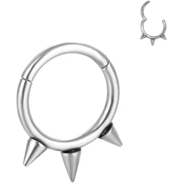 Hypoallergenic Spike Nose Ring 16G Surgical Steel Septum Jewelry for Women Girls Unisex Hinged Segment Ring Body Piercing Nose Hoop Lip Rings Fashion Helix Cartilage Rook Earrings 8mm Inner 1 PieceHypoallergenic Spike Nose Ring 16G Surgical Steel Septum Jewelry for Women Girls Unisex Hinged Segment Ring Body Piercing Nose Hoop Lip Rings Fashion Helix Cartilage Rook Earrings 8mm Inner 1 Piece