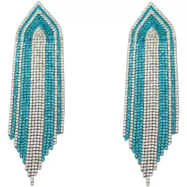 Luxury Fringe Crystal Drop Dangle Earrings for Women Girls Blink Diamond Chandelier Statement Dangling Stud Earring Exggerated Wedding Birthday Festival Jewelry GiftsSilver Blue