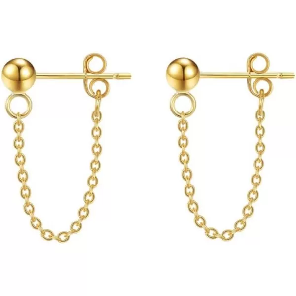 Minimalist Ball Bead Tassel Chain Drop Dangle Earrings for Women Girls S925 Sterling Silver Tiny Balls Stud Tragus Cartilage Hypoallergenic Pierced Ear Fashion Punk JewelryGold