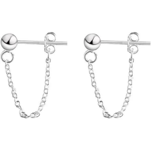 Minimalist Ball Bead Tassel Chain Drop Dangle Earrings for Women Girls S925 Sterling Silver Tiny Balls Stud Tragus Cartilage Hypoallergenic Pierced Ear Fashion Punk JewelrySilver