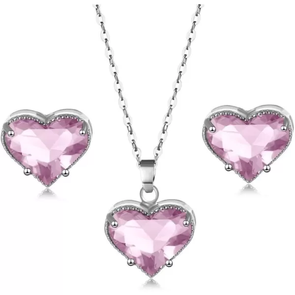 Pink Crystal Love Heart Necklace and Earrings Jewelry Set for Women Girls Silver Tone Cubic Zirconia Diamond Pendant Choker Chain Adjustable Birthday Wedding Christmas Anniversary Jewelry Gifts BoxPink Crystal Love Heart Necklace and Earrings Jewelry Set for Women Girls Silver Tone Cubic Zirconia Diamond Pendant Choker Chain Adjustable Birthday Wedding Christmas Anniversary Jewelry Gifts Box